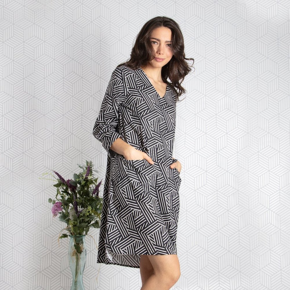 Geometric Printed Mini Dress (Dot & Stripe)